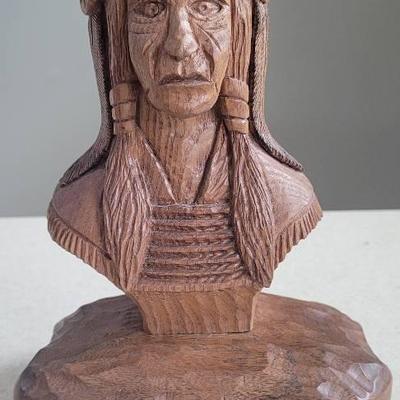 10" Hand Carved Native American Chief Bust By Don Orr