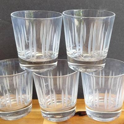 Vintage Mid Century Modern Etched Rocks Whiskey Low Ball Glass Tumbler