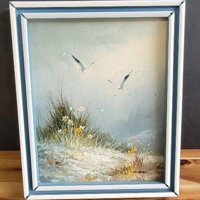 Original Hand Painted Beach Dunes In Bloom On Wood  by ?anger in Plastic Frame (9.5"x 8" )