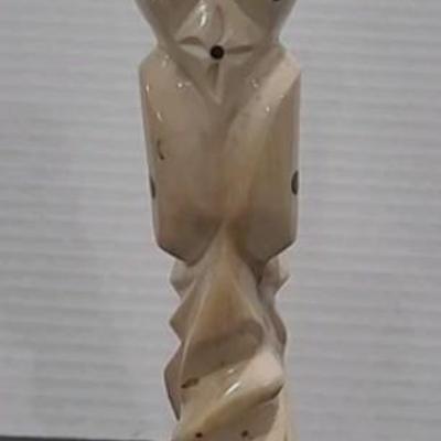 Vintage Hand Carved Dark Wood and Bone Totem Figurine