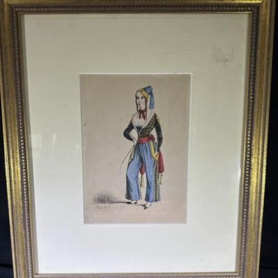 Victorian Era Artist Victor Sorel Hand Colored Framed Engraving  - Costumes for the Opera Ball