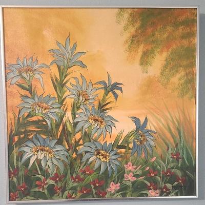 Vintage "Field Flowers, Warm, Hazy Background by FOSTER, Handpainted & Sgned (24"x24" Framed)