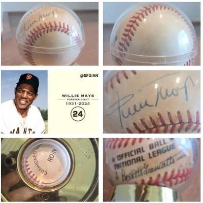 Willie Mays Signed 1989 Rawlings NL Giamatti President Baseball In Case