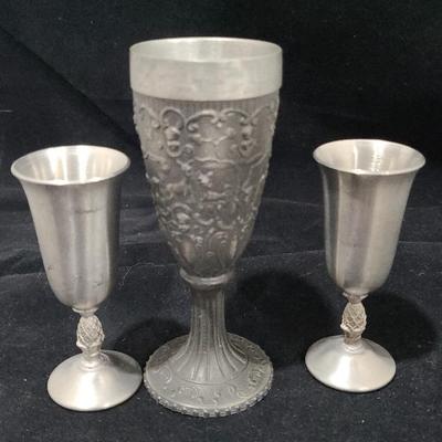 Pewter Wine Goblet Cordial Engraved Metal Cup Silver Rein-Zinn Germany 4.5"