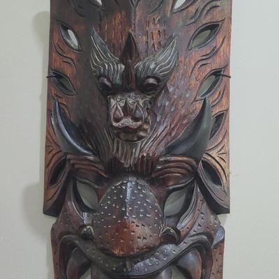 Large 31" Hawaiian Hand Carved Dragon Wood Mask