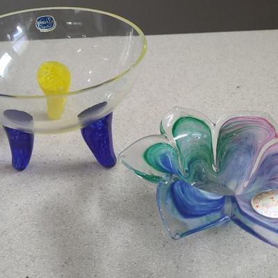 Handmade Murano Italy Flower Shaped Dish w Footed Bohemia Crystal Bowl