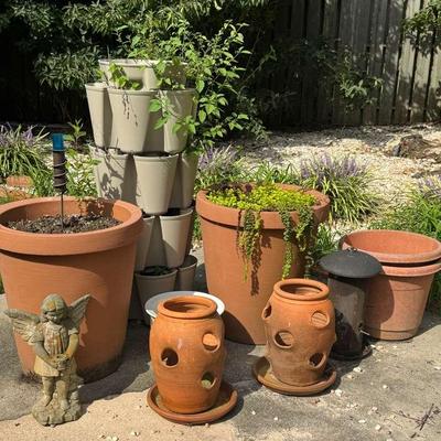 Garden Planters, Terracotta Strawberry Pots & Angel Statue
