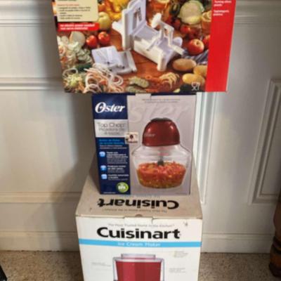 Cuisinart Ice Cream Maker, Oster Chopper & Paderno Turning Slicer