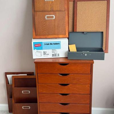 Wooden File Cabinet with Office Organizers and Supplies