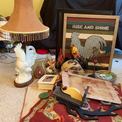 Rooster Frames, Wineholder, Dishes, Lamp & More