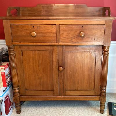 Antique Solid Wood Sideboard with Dovetail Drawers & Turned Legs