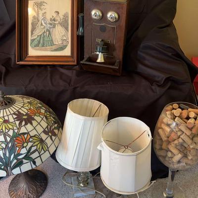 Vintage Wall Telephone, Stained Glass-Style Lamp, Framed Print & Home Décor Collection