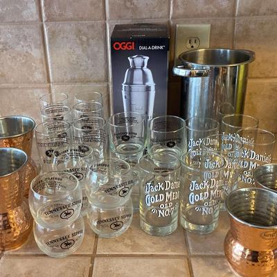Jack Daniel’s Barware Glass Collection with Napastyle Copper Mugs & Cocktail Shaker