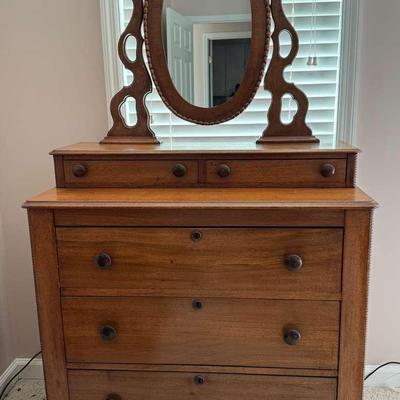 Vintage Wooden Dresser with Oval Swivel Mirror
