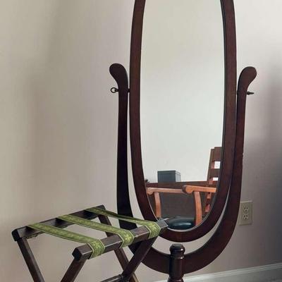 Cheval Floor Mirror and Folding Luggage Rack