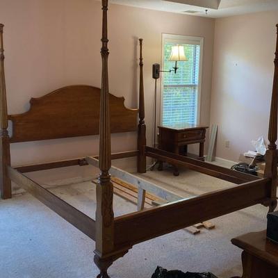 Four-Poster King Bed Frame with Carved Details