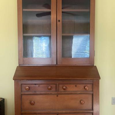 Vintage Secretary Desk with Glass-Front Hutch