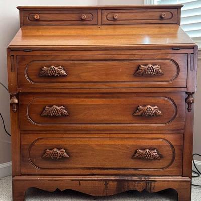 Vintage Solid Walnut Secretary Desk with Drop-Front Writing Surface