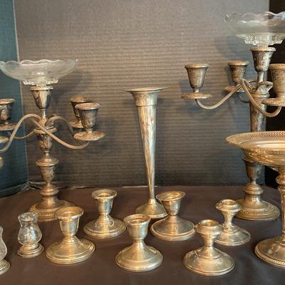 Weighted Sterling Silver Candelabras, Candlesticks, Candy Dishes