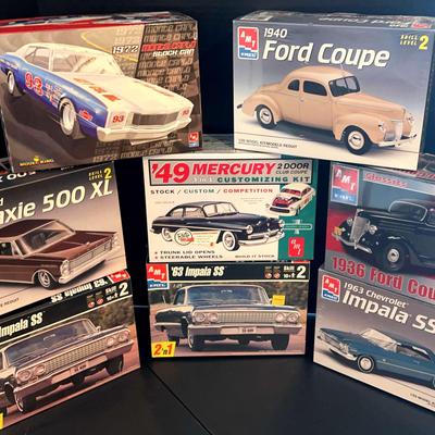 ’72 Monte Carlo Stock Car, ’63 Impala SS & Classic Ford/Mercury Model Kit Collection