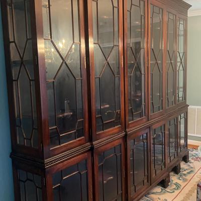 1950s Mahogany Chippendale Revival Gun Cabinet with Geometric Glass Panels