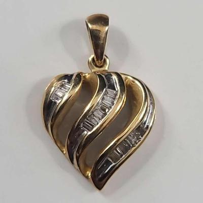 14K Diamond Heart Pendant 