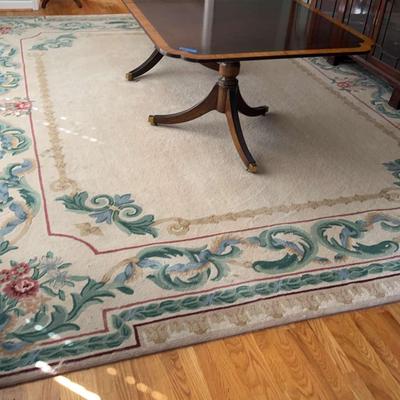 Large Traditional Green & Rose Floral Area Rug 