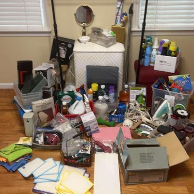 Household & Cleaning Supplies with Irons, Garment Rack & Storage