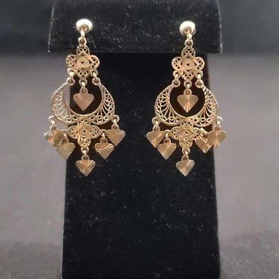14K Filigree Earrings Made In Turkey 