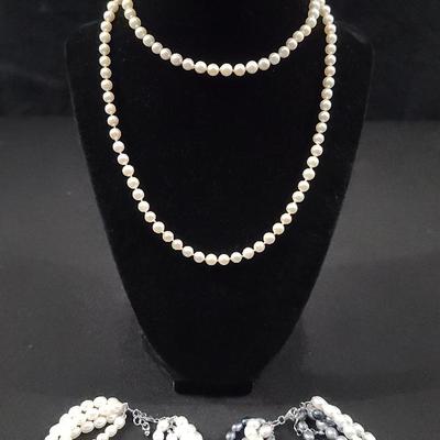 14K Pearl Necklace With .925 Pearl Bracelets
