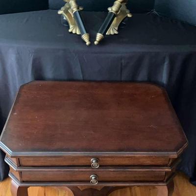 Bassett Furniture Occasional Table & Pair of Brass Candle Sconces