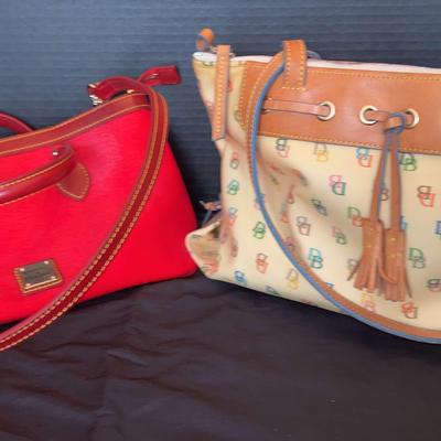 Dooney & Bourke Multicolor DB Logo Tote & Matching Red Leather Crossbody Clutch