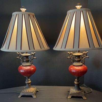 Pair of Decorative Metal & Glass Table Lamps
