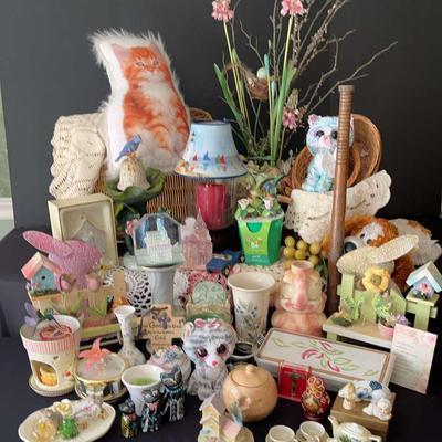 Cat Collectibles & Cottage Décor Collection, featuring Cat Pillow, Mini Tea Set & Figurines