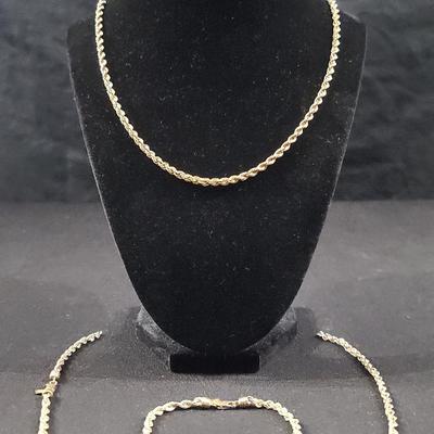 18K Peruvian Gold Rope Necklaces And Bracelet 