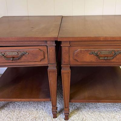 Pair of Classic Drexel End Tables with Drawer & Lower Shelf