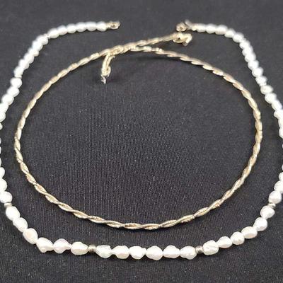 14K Gold Rope Necklace And Pearl Necklace