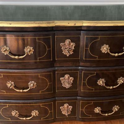 Ornate Wooden Chest with Brass Inlay