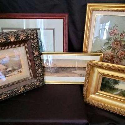 Antique & Vintage Framed Artwork – Cross Stitch, Oil Print & Durrie