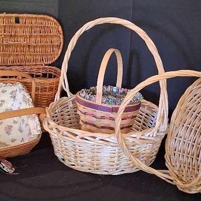 Collection of Wicker Baskets Including Picnic Basket