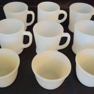 Vintage White Milk Glass Mugs & Bowls