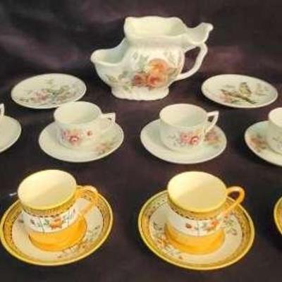 Vintage Japanese Lusterware & Porcelain Demitasse Teacups with Saucers