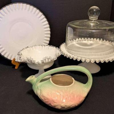 Vintage Silver Crest Milk Glass Collection with McCoy Teapot