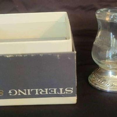 Sterling Silver & Glass Salt & Pepper Shaker Set in Original Box
