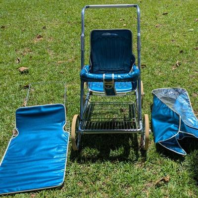 Vintage Baby Stroller with Canopy, Protective Cover & Basket