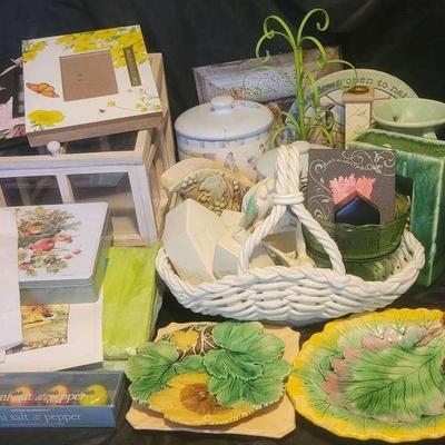 Decorative Ceramic Basket, Majolica-Style Leaf Plates & Home Accents