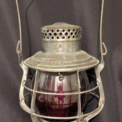 Adlake Antique Railway Lantern with Red Glass Globe