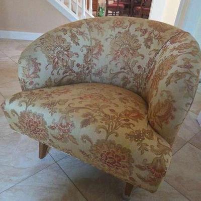 Gold Tone Floral Upholstered Barrel Back Chair #2