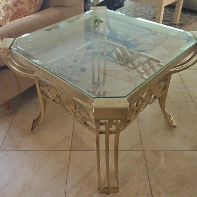 Vintage Brass & Glass Accent Table – Elegant Geometric Design #1