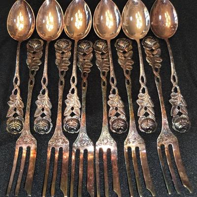 Antiko 100 Rose Silver Plate Set Of 6 Spoons And 6 Forks